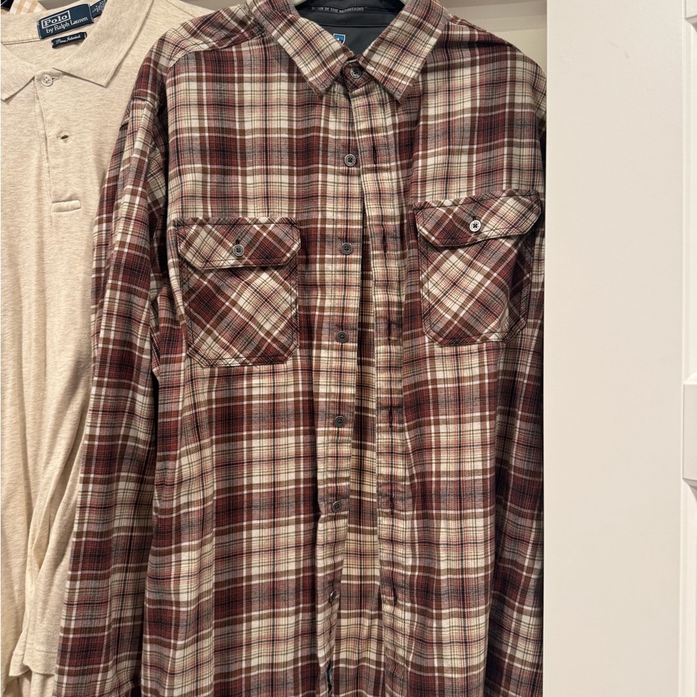 Plaid Button-Up Shirt - Red and Brown